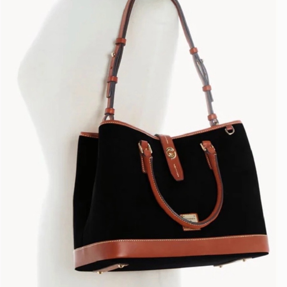 Dooney & Bourke Black & Brown Suede Perry Satchel